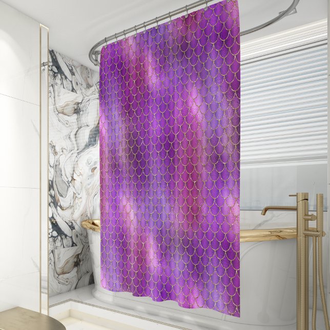Purple Pink Iridescent Mermaid Scales Pattern Shower Curtain (Creator Uploaded)