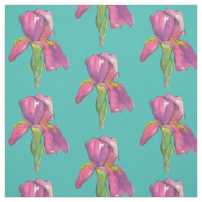 Purple Pink Iris Turquoise Fabric (Swatch)