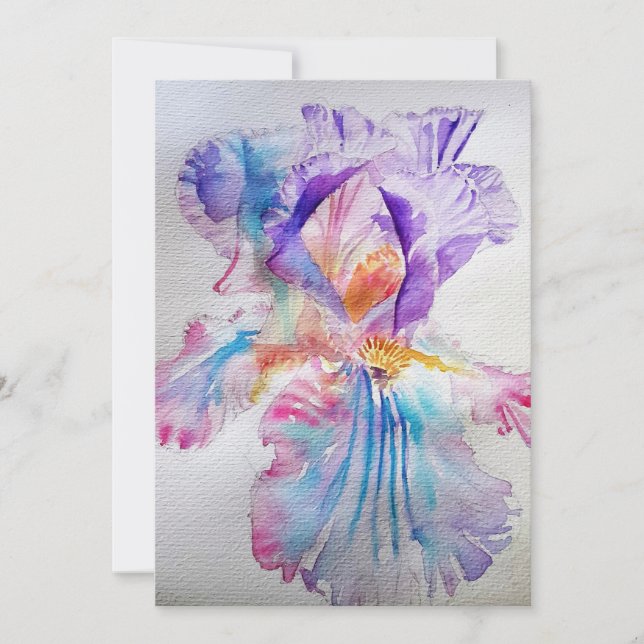 Purple Pink Iris Watercolour Birthday Invitation (Front)
