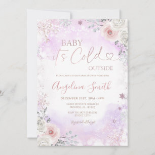 Purple Pink It’s Cold Outside Winter Baby Shower  Invitation