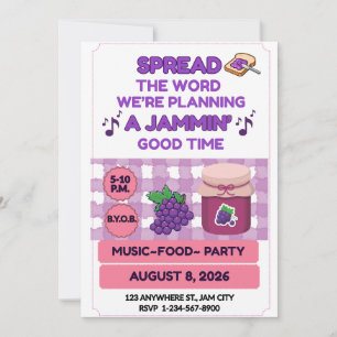PURPLE PINK JAM ON FAMILY REUNION BBQ EVENT INVITATION
