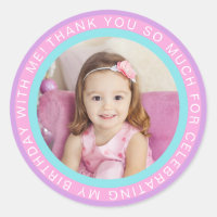 Purple Pink Kids Photo Birthday Thank You