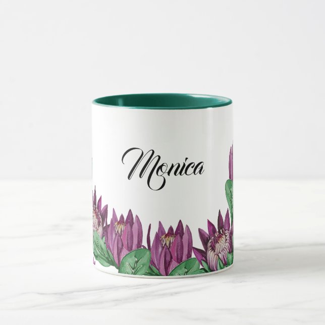 Purple Pink King Protea Watercolor Hand-painted Mug (Center)