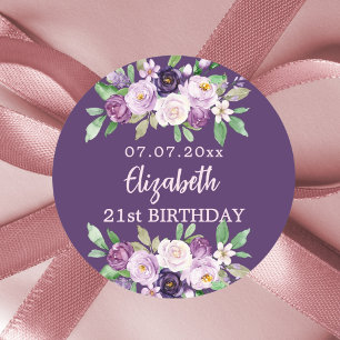 Purple pink lavender florals birthday classic round sticker