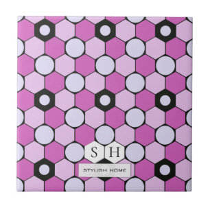 Purple, Pink, Lavender Hexagons & Circles Pattern Ceramic Tile