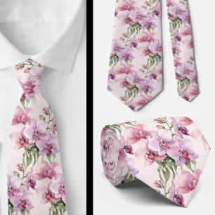 Purple Pink Lavender Pastel Orchids Tie