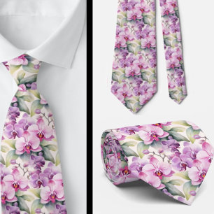 Purple Pink Lavender Rainbow Pastel Orchids Tie
