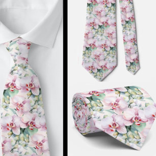Purple Pink Lavender Rainbow Pastel Orchids Tie