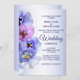 Purple Pink Lilac Pansy Floral Rustic Wedding Invitation