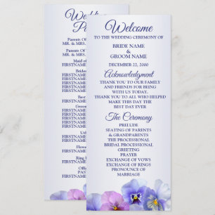Purple Pink Lilac Pansy Floral Rustic Wedding Program