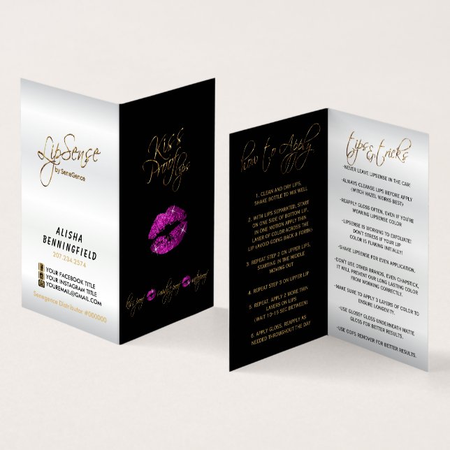Purple Pink Lips and Black Instructions - Satin Business Card (Inside and Outside)