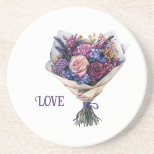 Purple Pink Love Flowers Coaster