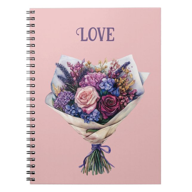 Purple Pink Love Flowers Notebook (Front)