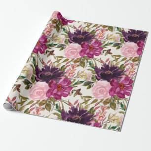 Purple Pink Magenta Watercolor Floral Botanical Wrapping Paper