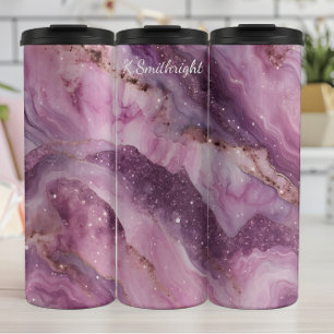 Purple Pink Marble Glitter Flow Thermal Tumbler