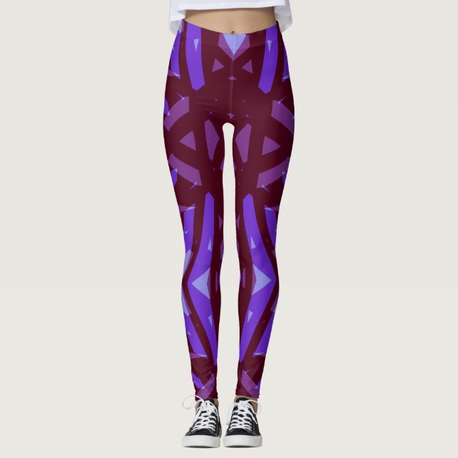 Purple Pink Maroon Dark Abstract Geometric Pattern Leggings (Front)