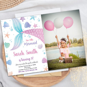 Purple Pink Mermaid Tail Birthday Invitations phot