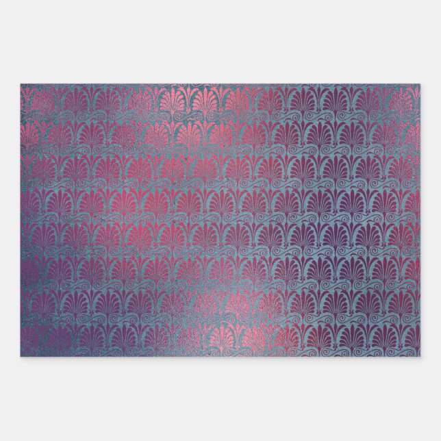 Purple Pink Metallic Art Deco Fans Wrapping Paper Sheet (Front)