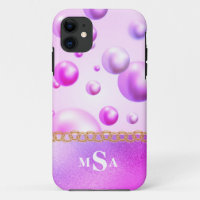 Purple Pink Metallic Monogram Bubbles Girly Glam