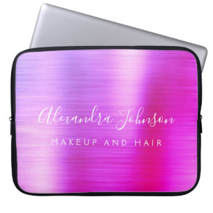 Purple Pink Metallic Monogram Business Laptop Sleeve