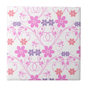 Purple & Pink Modern Floral Ceramic Tile