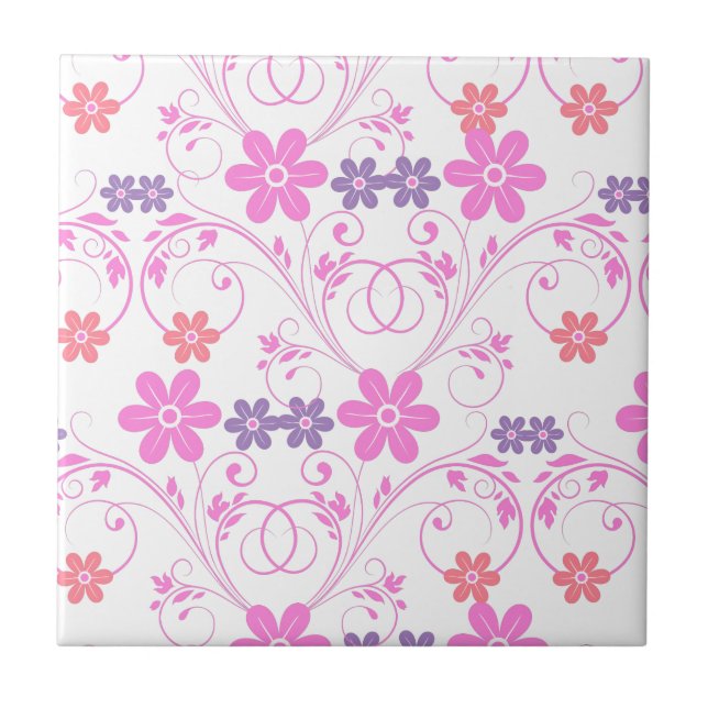 Purple & Pink Modern Floral Ceramic Tile (Front)