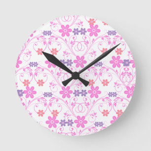 Purple & Pink Modern Floral Round Clock