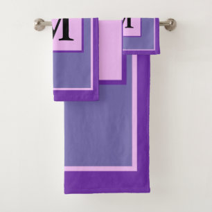 Purple Pink Monogram Block Bath Towel Set