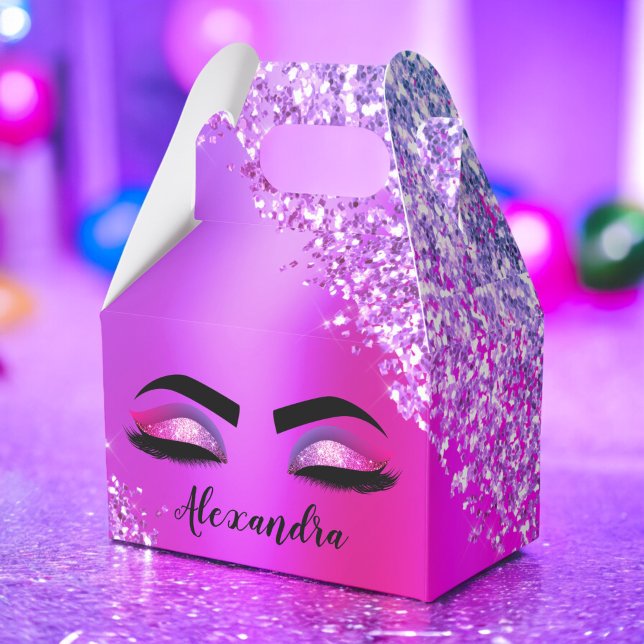 Purple Pink Monogram Glitter Eyelashes Modern Favour Box (Creator Uploaded)