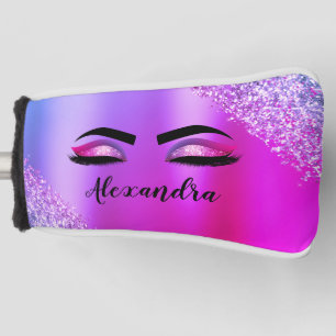 Purple Pink Monogram Glitter Eyelashes Modern Golf Head Cover