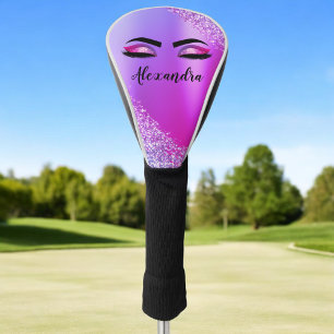 Purple Pink Monogram Glitter Eyelashes Modern Golf Head Cover
