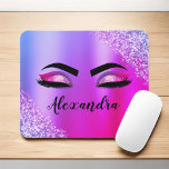 Purple Pink Monogram Glitter Eyelashes Modern Mouse Pad<br><div class="desc">Purple and Pink Faux Foil Metallic Sparkle Glitter Brushed Metal Monogram Name and Initial Eyelashes (Lashes),  Eyelash Extensions and Eyes Computer Mousepad (mouse pad). The design makes the perfect sweet 16 birthday,  wedding,  bridal shower,  anniversary,  baby shower or bachelorette party gift for someone looking for a trendy cool style.</div>