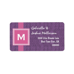 Purple Pink Monogram Square Frame and Ribbon M510 Label