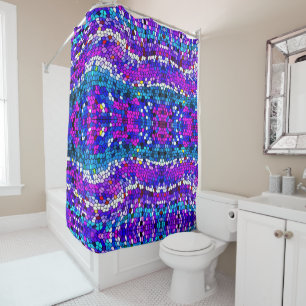 Purple Pink Mosaic Tile Pattern Shower Curtain