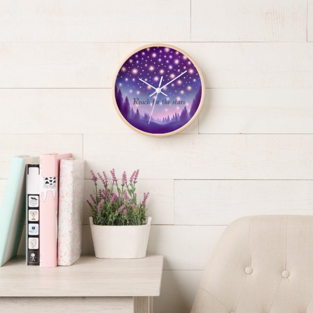 Purple Pink Motivational Text Wall Clock (Reading Room)