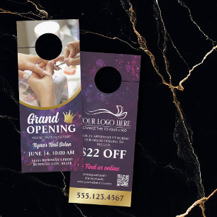 Purple Pink Nail Crown Salon Grand Opening Door Hanger