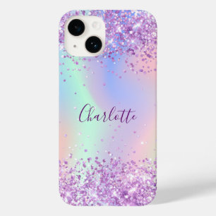 Purple pink name script holographic Case-Mate iPhone 14 case