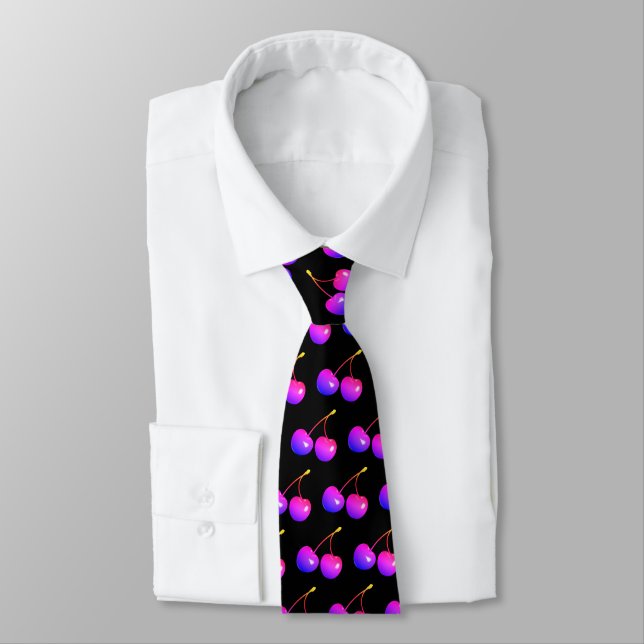 Purple Pink Neon Cherry Neck Tie - Choose Colors (Tied)