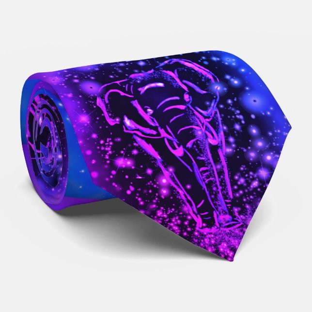 Purple Pink Neon Elephant Neck Tie (Rolled)