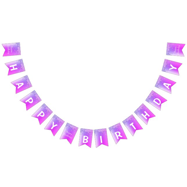 Purple Pink Neon Glitter Birthday Bunting Flags (All)