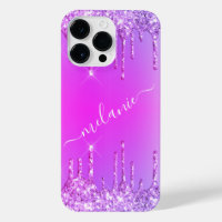 Purple Pink Neon Glitter Custom Name iPhone Case