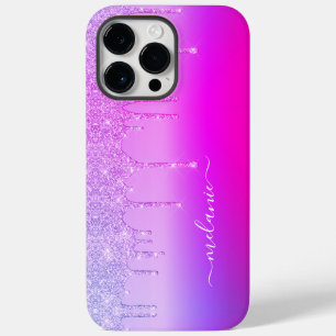 Purple Pink Neon Glitter Personalised Custom Name iPhone 14 Pro Max Case