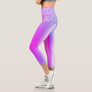 Purple Pink Neon Glitter Sparkle Drips Dance Party Capri Leggings