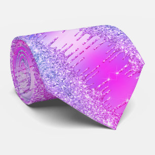 Purple Pink Neon Glitter Sparkly Drips Neck Tie