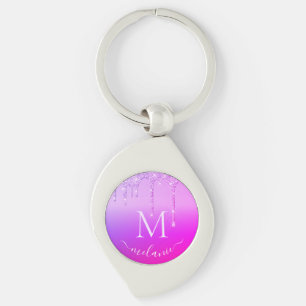 Purple Pink Neon Glitter Your Name Letter Keychain