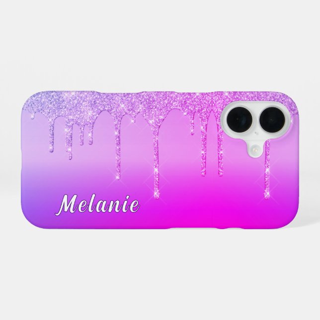 Purple Pink Neon iPhone Case with Custom Name (Back Horizontal)