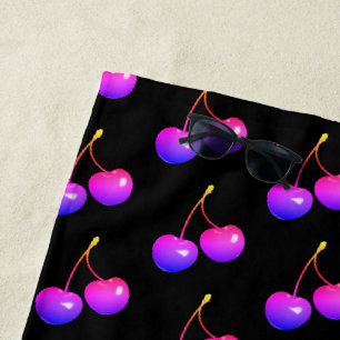 Purple Pink Neon Lights Sweet Cherries Beach Towel