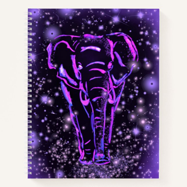 Purple Pink Notebook Elephant At Starry Night  (Front)