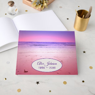 Purple Pink Ocean Sunset for Memorial Service Guest Book
