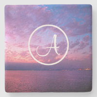 Purple pink ocean sunset photo custom monogram